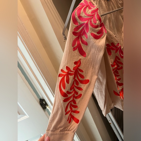 Neon Pink and Orange Embroidered Blouse - Picture 3 of 5